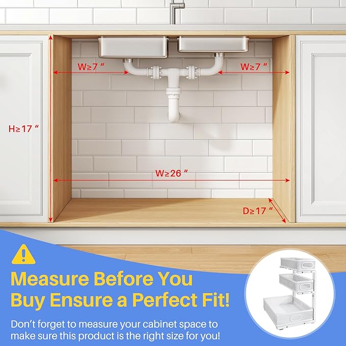 Under Sink Organizer, 3-Tier Thickened Metal Pull out Cabinet Organizer Shelf, Height Adjustable Slide out Storage Drawer Rack for Kitchen Bathroom Pantry Laundry Home Organization, 2-Pack, White | 35% Extra Storage Capacity, Carbon Steel, Hold Up 55lb... - Image 2