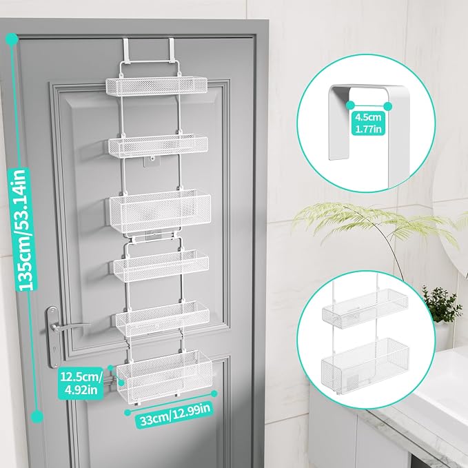 HapiRm Over Door Organizer Storage - Separable Door Organizer Hanging with 6 Metal Large Capacity Baskets for Bathroom Bedroom Kitchen Pantry Closet (White) - Image 3