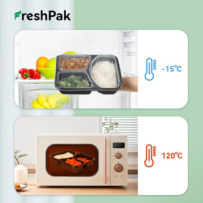 40 Pack 38oz Meal Prep Containers - Shrink Wrap Ready To Use | Reusable Leakproof 3 Compartment To Go Boxes | BPA-Free, Microwave & Freezer Safe | Portion Control Takeout Food Storage - Image 3