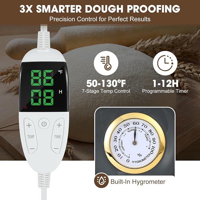 Foldable Bread Proofing Box for Sourdough,50°F-130°F Temp Controlled Dough Proofer with 1-12H Digital Timer,Electric Proofing Container Sourdough Bread Baking Supplies for Home Baking,Yogurt Making - Image 6
