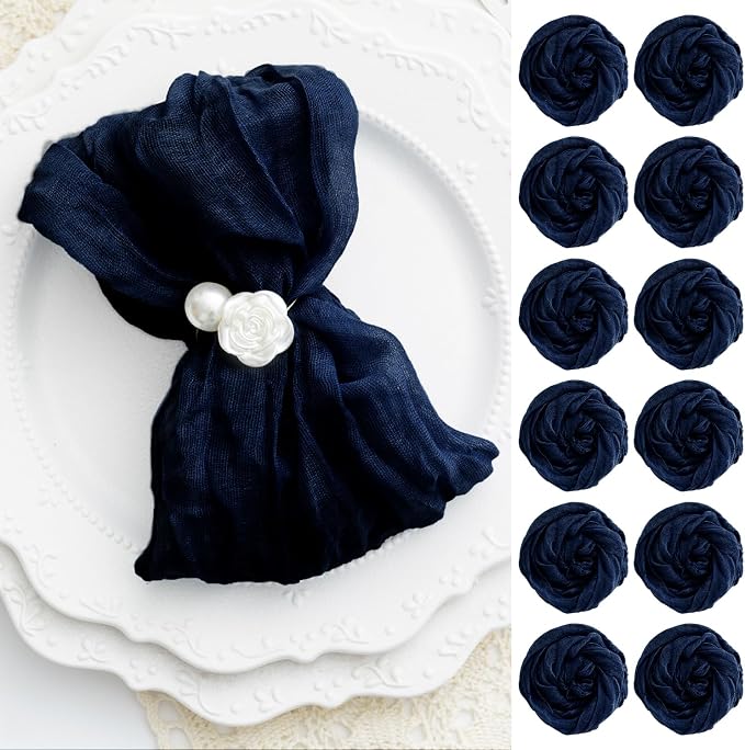 60 Pack Navy Blue Cheesecloth Napkins Washable Set of 60 Navy Blue Cloth Napkins 21x21 Inches Rustic Boho Cotton Gauze Dinner Table Napkins for Wedding Bridal Baby Shower Summer Party Table Decor by FoliafeelHome