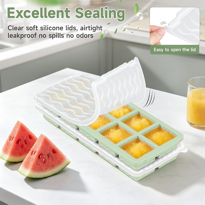 Ice Cube Tray with Lid (4-Pack), 2 Tbsp Large Silicone Freezer Molds, Perfect for Coffee Whiskey Cocktail Ice Making, Stackable Freezer Containers for Storing Sauce, Garlic, Herbs, Ginger - Image 4