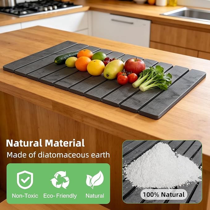 Large Stone Dish Drying Mat for Kitchen Counter, 24"×16" Foldable Quick Drying Mat, Absorbent Diatomaceous Earth Drying Mat for Bottles Cups Dishes, Match Any Countertop (Dark Gray Marble, 24" x 16") - Image 5