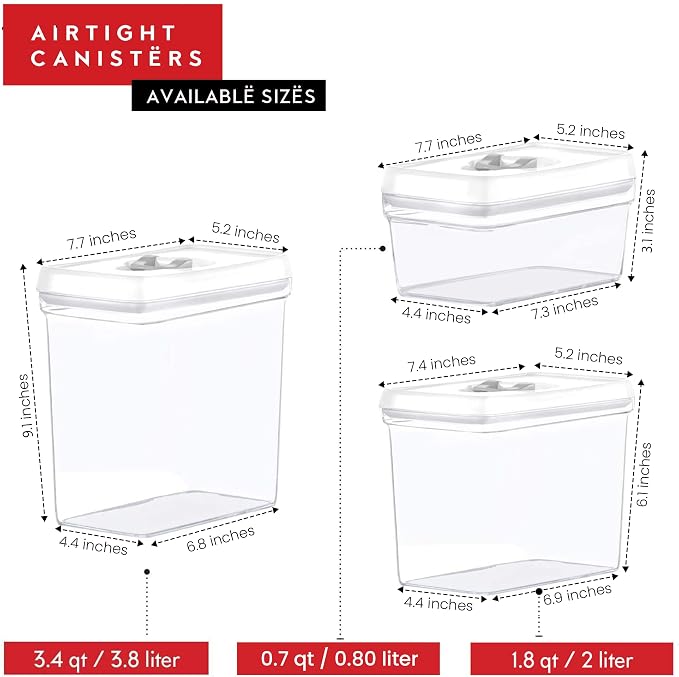 DWËLLZA KITCHEN Large Airtight Food Storage Containers with White Lids (3.8L, 0.8L) - Clear Plastic Bulk Food Pantry & Kitchen Storage Containers for Flour, Sugar 4 Pc BPA-Free, Keeps Fresh & Dry - Image 6