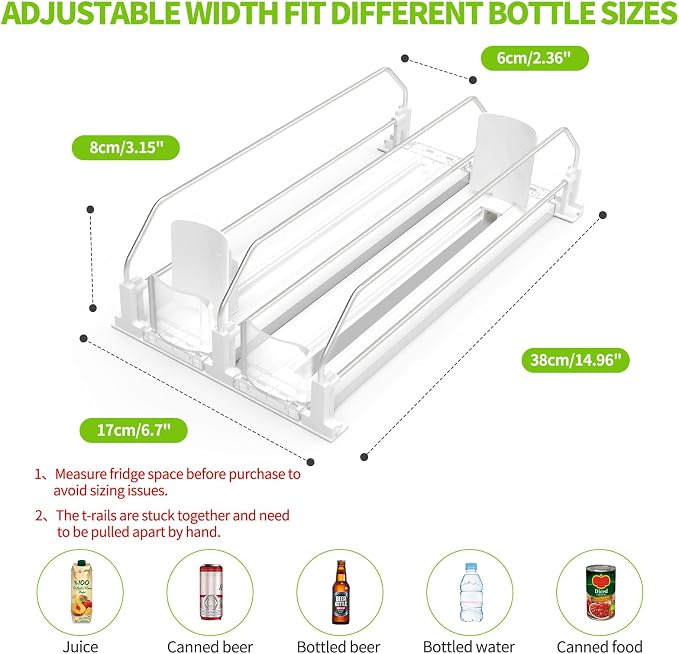 Coanto Drink Organizer for Fridge, Soda Can Organizer for Refrigerator with Automatic Pusher Glide, Adjustable Width Drink Dispenser for Fridge, Holds up to 10 Cans or Bottles, 2 Row - Image 4