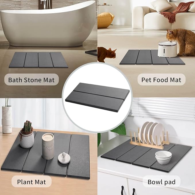 Stone Dish Drying Mat - Large Foldable Marbled Quick Drying Dish Mats, Stone Coasters Set of 4 Collapsible Ultra Absorbent Diatomaceous Earth Mats for Kitchen Counter Bathroom (Grey-4Pcs) - Image 7