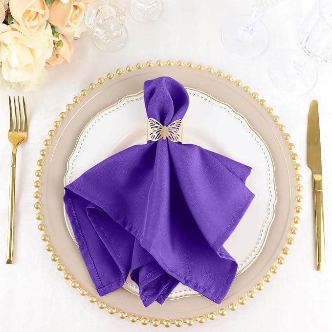Efavormart Premium Cloth Napkins Set of 50, 17x17 Inch Purple Violet Seamless Dinner Napkins, Washable Linen Table Napkin Cloth with Hemmed Edges for Weddings, Party and Banquet by efavormart