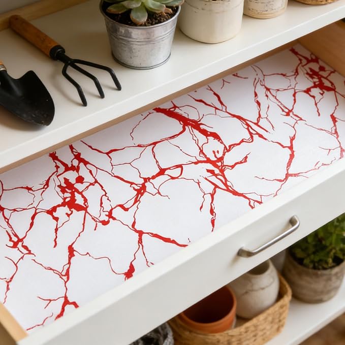 Red Marble Pattern Shelf Liner, Non-Adhesive Non-Slip Thickened | Drawer Liner Easy to Clean for Kitchen Cabinets, Tool Box, Refrigerator, Knife & Tape Measure17.3×236.2in - Image 6
