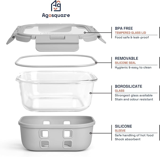 Glass Food Storage Containers with Glass Lids – 28oz Meal Prep Containers, Lunch Box with Silicone Sleeve – Stackable Containers for Lunch & Leftovers - Image 6