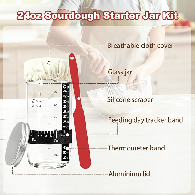 Sourdough Starter Kit with Scale, Glass Jar, Banneton Bread Proofing Basket | Complete Sourdough Bread Baking Supplies, Sour Dough Making Essentials Tools, Gift for Bakers Beiginner, Women, Wife, Mom - Image 4