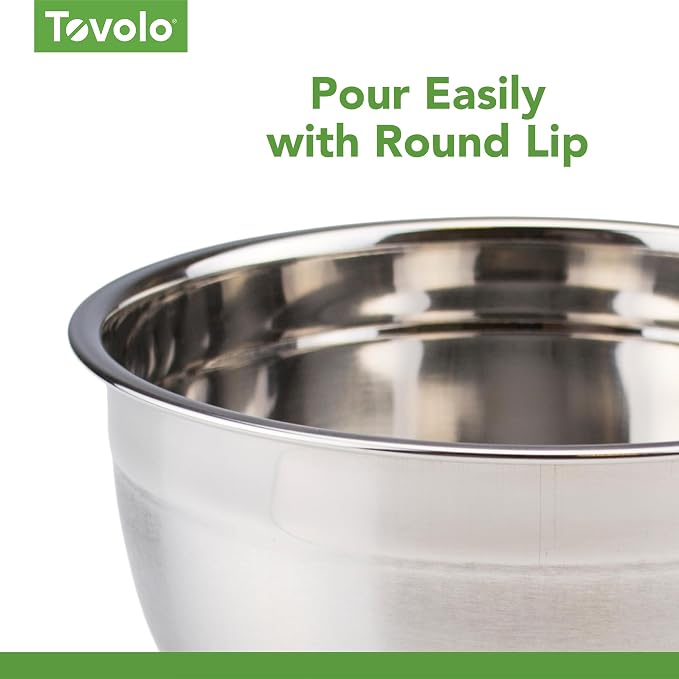 Tovolo Stainless Steel Mixing Bowls, 1.5 Qt - Metal Nesting Mixing Bowl with Rounded Lip for Easy Pour & Minimal Mess - Large & Small Dishwasher Safe Kitchen Supplies for Prep & Cooking (Pack of 8) - Image 4