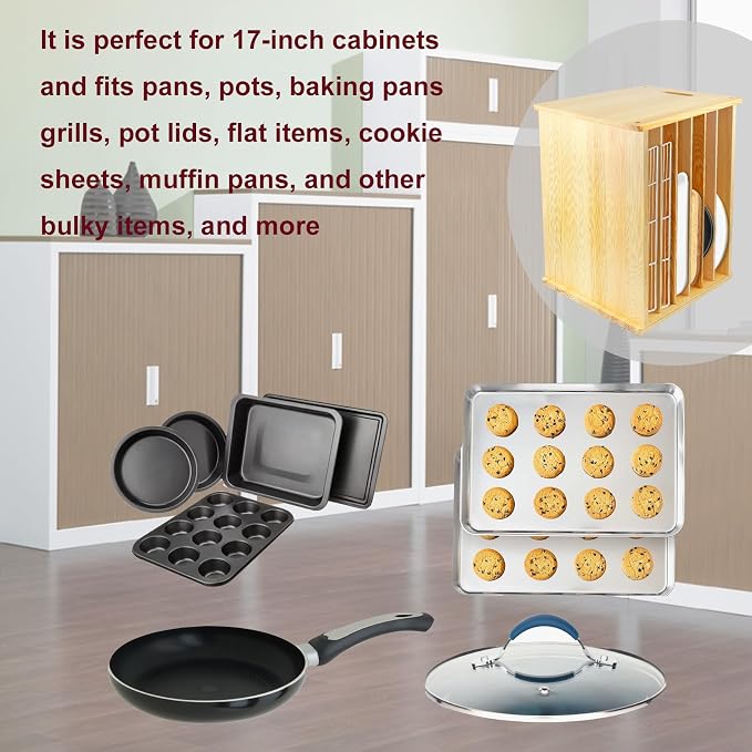 Wooden Tray Dividers for Kitchen Cabinet, 7 Tier Large Size Tray Dividers, 19.7 in x15.74 in x15.2 in, for Cookie Sheets, Baking trays, Cutting Board, Pans, for Organizing Cabinets, 5 Years Warranty - Image 6