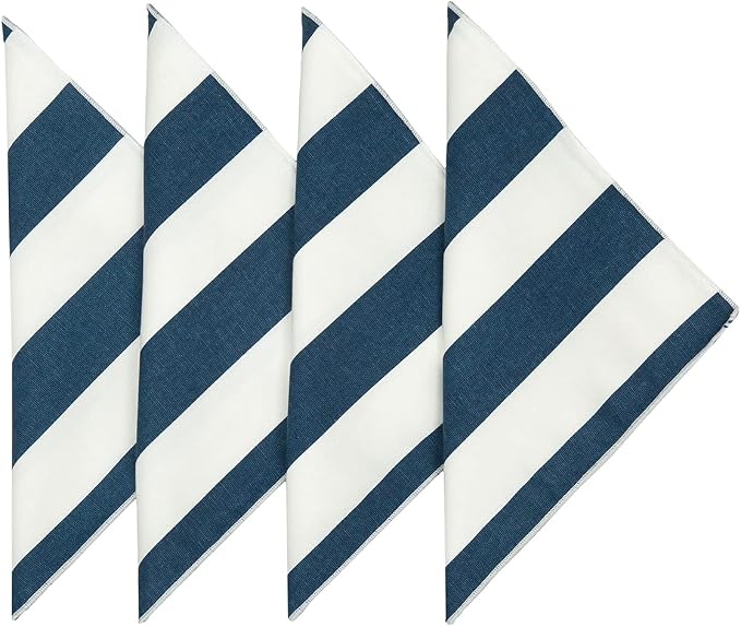 Cloth Napkins 100% Cotton Linen Napkins 18" x 18" Dinner Napkins Navy Blue and White Beach Nautical Coastal Striped Table Decor Linens 18" x 18" Set of 4 by DECORATIVETHINGS