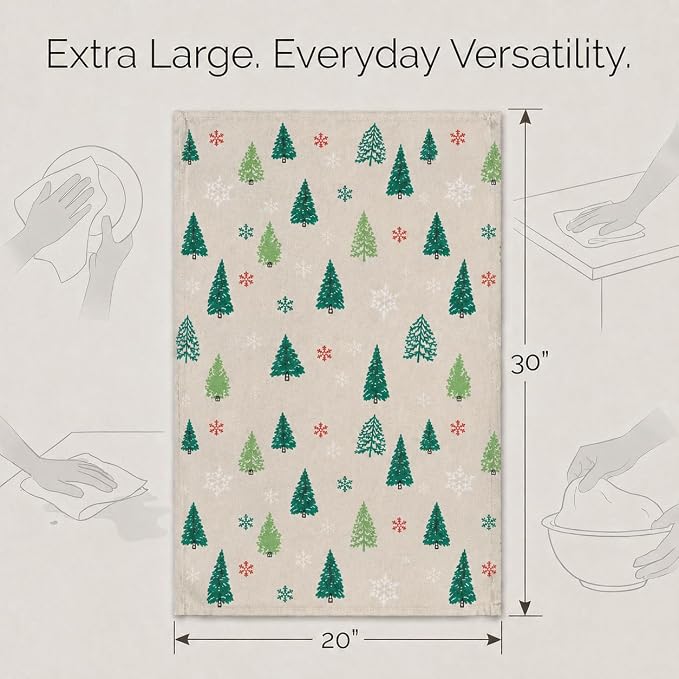 Urban Villa Kitchen Towels Cotton Dish Towels 20”x30” (Set of 6) Grn Tree Print - Image 3