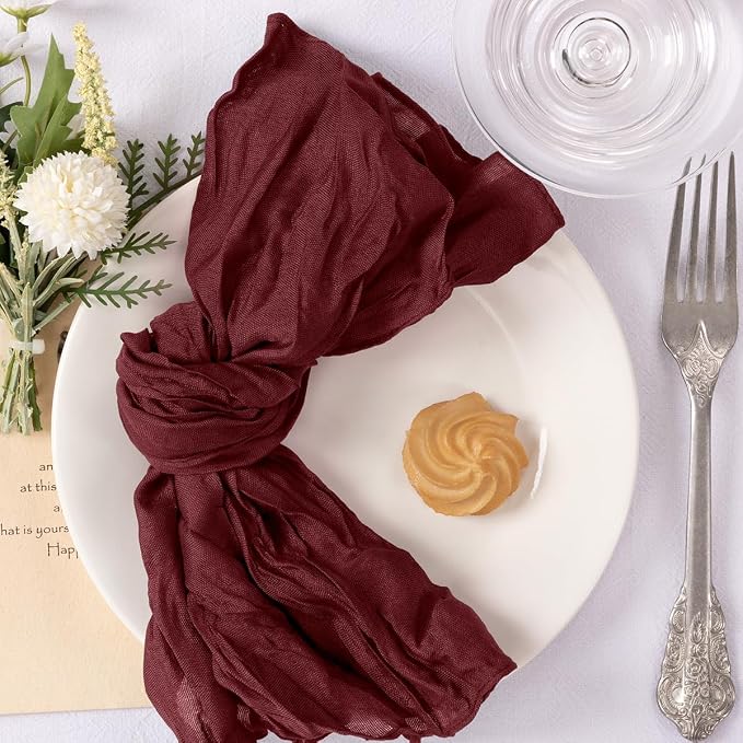Cloth Napkins Set of 24 21"x21" Reusable Cheesecloth Napkins Bulk Burgundy | Boho Rustic Dinner Napkins Washable Gauze Table Napkins Cloth Hemmed Edges for Wedding Bridal Shower Family Gathering Decor - Image 4