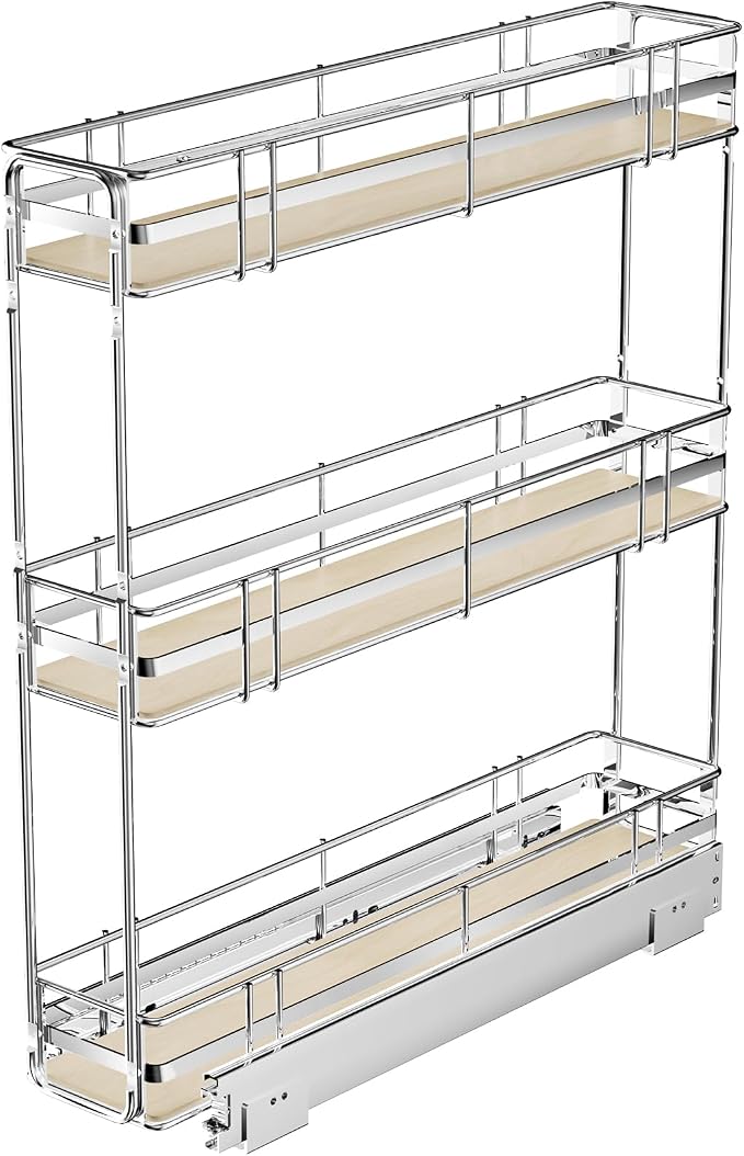 Pull Out Spice Rack Cabinet Organizer 6" W x 20½" D, 3 Tier Heavy Duty Slide Out Wood Shelf for Narrow Cabinet, Pull Out Storage for Kitchen by Unknown