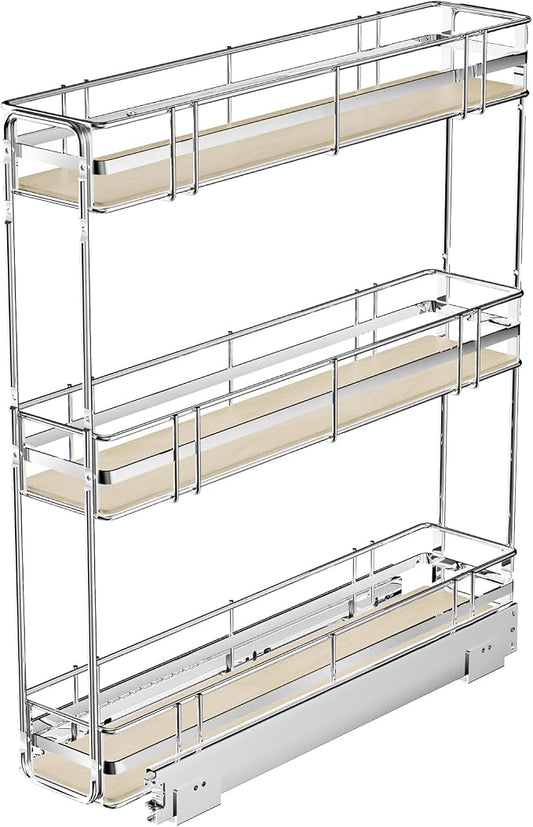 Pull Out Spice Rack Cabinet Organizer 6" W x 20½" D, 3 Tier Heavy Duty Slide Out Wood Shelf for Narrow Cabinet, Pull Out Storage for Kitchen by Unknown