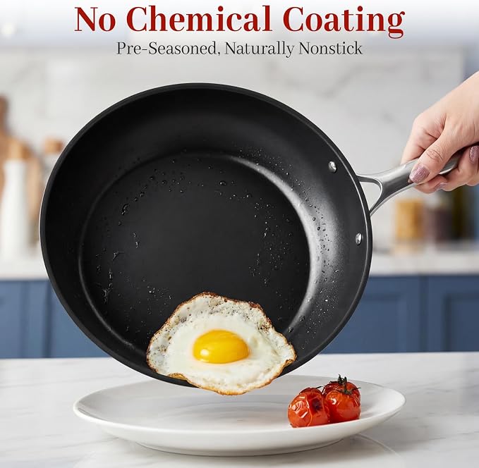 Carbon Steel Frying Pan 12" - Pre-Seasoned Carbon Steel Skillet, Lightweight, Natural Non-Stick, Induction Compatible - Image 4