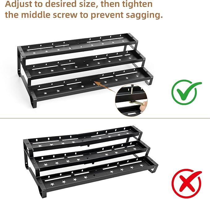 Expandable Spice Rack Organizer for Cabinet 3 Tier Spicy Shelf Black 2Pack | Adjustable Length 13"-21", Easy to See Labels, Sturdy Metal, Slip-Resistant Guardrails for Jars, Cabinet & Countertop Storage - Image 6
