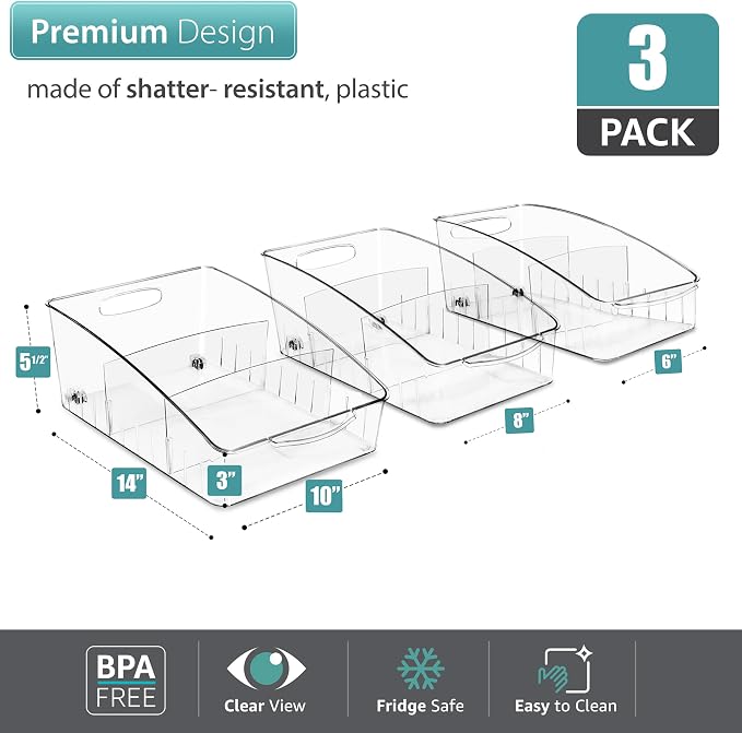 Sorbus Fridge Organizer on Wheels - Rolling Fridge Organizers and Storage Clear Design with Dividers & Handles for Kitchen Organization and Storage - Refrigerator Organizer Bins & Pantry Storage Bins - Image 2