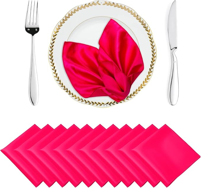 MDS® Pack of 100 Satin Napkins 12 x 12 Inch, Soft Silky Reusable Cloth Dinner Table Napkins for Wedding Décor, Reception, Birthday, Parties, Banquets, Catering, Restaurants & Hotel - Magenta by MDS