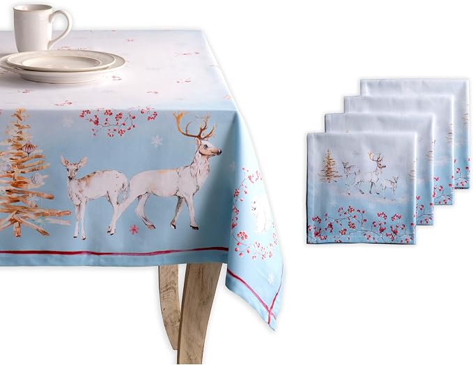 Maison d' Hermine Fairytale Forest Bundle Set 100% Cotton Tablecloth (60 Inch by 60 Inch) and Set of 4 Napkins (20 Inch by 20 Inch) by MaisondHermine