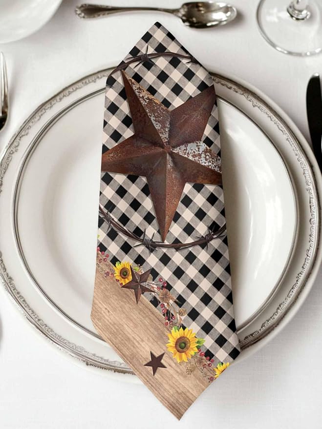 Farmhouse Western Star Cloth Napkins Washable Set of 6, 20 x 20 Inch Reusable Vintage Country Brown Plaid Dinner Table Napkins Cloth Bulk for Weddings Kitchen Restaurants Hotel Events Parties - Image 2