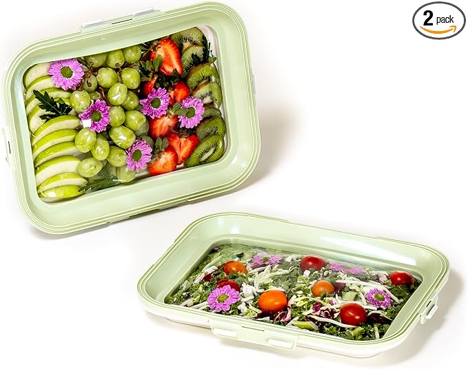 Crudités Portable Stretch-Lid Snack Tray, Rectangle 2-Pack, Sage Green by Crudit%C3%A9s