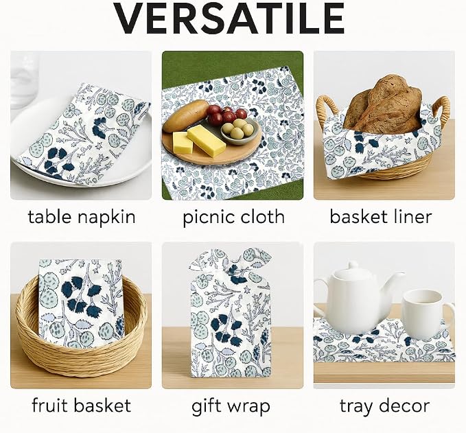 Denim Blue Hand Block Print 100% Cotton Napkins 18" x 18" (Set of 4) Reuseable Kitchen Napkins Cloth Decor Dinner Party Wedding Cocktail Gift for Spring, Easter, Summer - Image 5