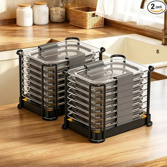 MOUKABAL Metal Lid Organizer for Rubbermaid Brilliance, Kitchen 2-Pack 1 | Fits 1.3,3.2,4.7 Cup Rubbermaid Brilliance lids/Space-saving upright storage/Metal frame with bamboo base/Ready to use by MOUKABALGREATHELPER