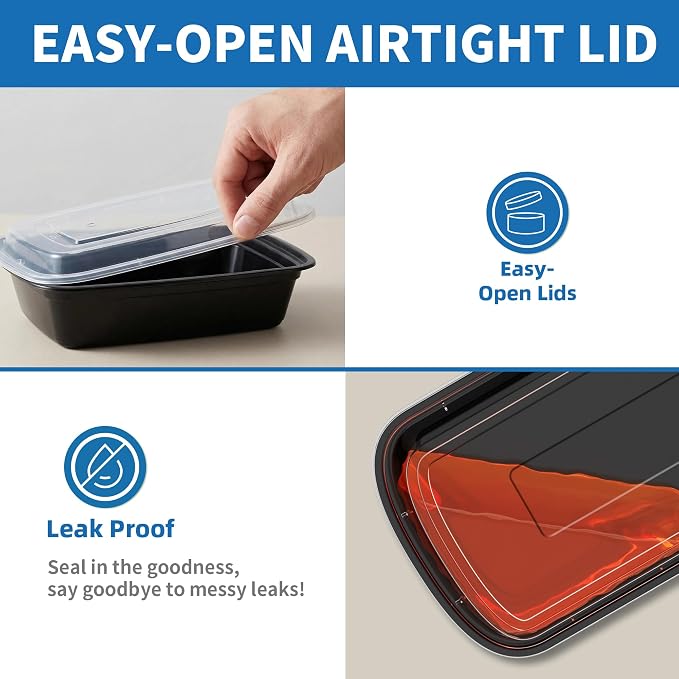 38oz Meal Prep Containers, 150 Sets Disposable Food Storage Boxes with Lids | BPA-free Plastic, Microwave, Dishwasher And Freezer Safe, Ideal For Restaurant Takeout And Household Leftover Food Storage - Image 3