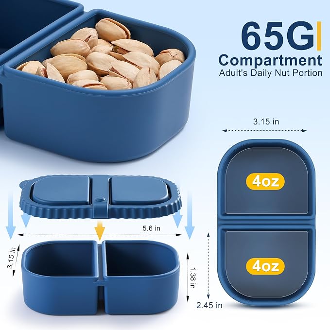 3 Pack Silicone Reusable Snack Containers with Lids - 8 oz Double Compartment Snackle Box for Kids & Adults, BPA-Free & Leakproof, Small for Dressing, Snacks, School, Office, Picnic - Image 2