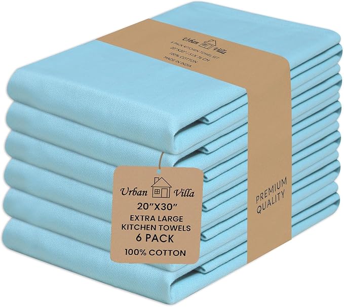 Urban Villa Kitchen Towels Cotton Dish Towels 20”x30” (Set of 6) Aqua by CottonTrends