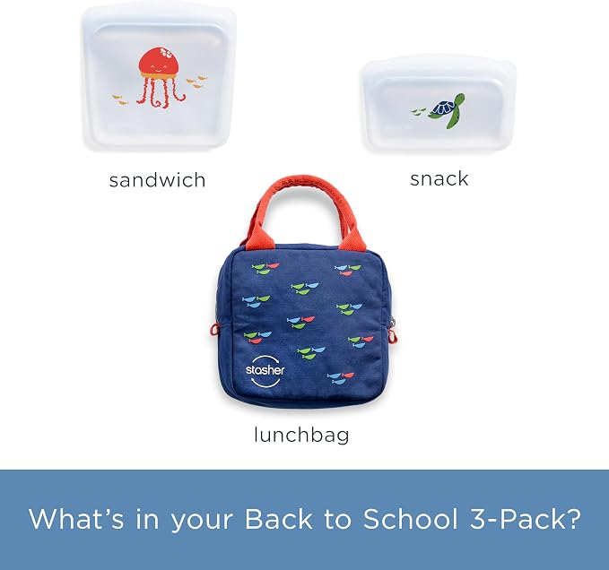 Stasher Reusable Kids Lunch Collection, 3-Pack Set with Lunch Bag | Food-Safe Silicone, BPA-Free, Leak-Free, Eco-Friendly, Dishwasher, Travel Containers, Meal Prep, Food Storage, Travel - Image 2