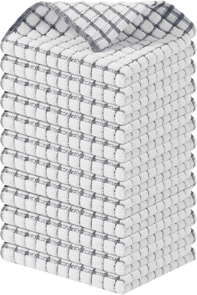 Kitinjoy Cotton 12 Pack Terry Kitchen Dish Cloths, Grey | 12 x 12 Inches Super Soft and Absorbent Dish Rags, Quick Drying Dish towels for Washing Dishes by Kitinjoy