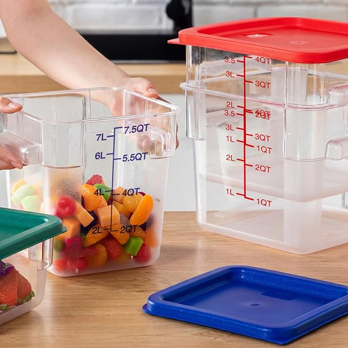 Lallisa 4 Pcs 8qt & 4qt Clear Food Storage Containers with Lids Handles and Scales, Stackable Plastic Square Food Storage Containers for Dough Proofing Baking Kitchen Restaurant(Red, Blue) - Image 4