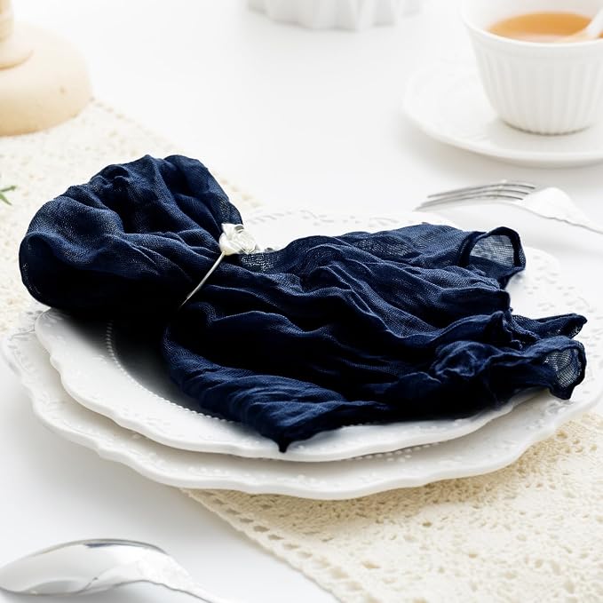 60 Pack Navy Blue Cheesecloth Napkins Washable Set of 60 Navy Blue Cloth Napkins 21x21 Inches Rustic Boho Cotton Gauze Dinner Table Napkins for Wedding Bridal Baby Shower Summer Party Table Decor - Image 5