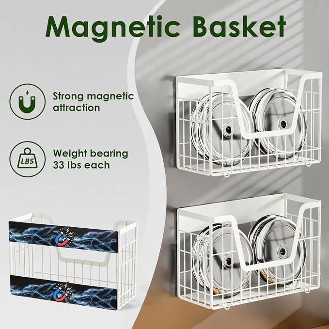 4 Pack Magnetic Shelves For Fridge, White Potato Onion Storage Bin | Magnetic Fruit Basket for Fridge Organizers and Storage, Veggie Onion Potato Wire Storage Basket for Kitchen, Pantry Laundry - Image 2