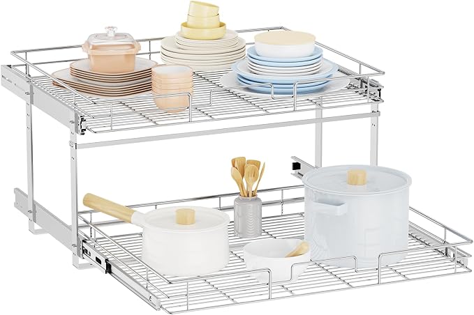 LOVMOR Individual Pull Out Cabinet Organizer, 2 Tier Slide Out Cabinet Drawers, Pots and Pans Organizer and Storage Pantry Shelf for Kitchen (30" W x 21½" D) by LOVMOR