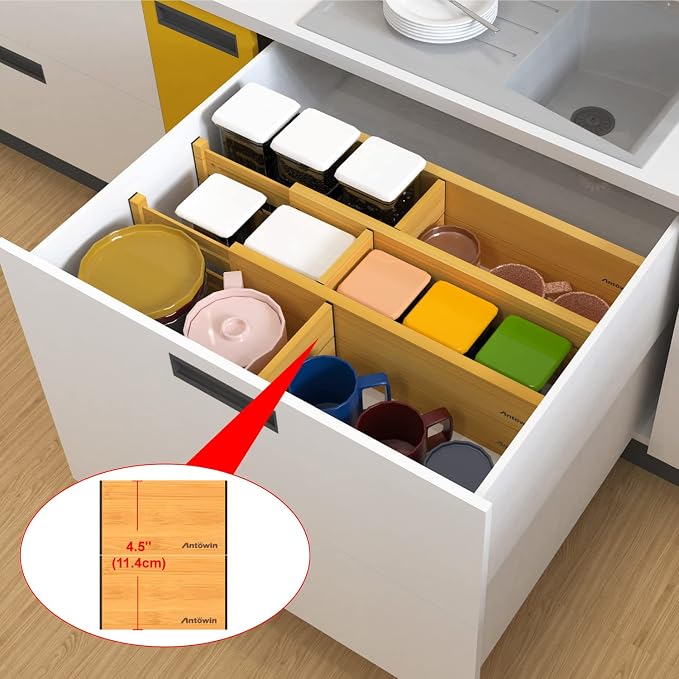Bamboo Drawer Dividers Organizers 16pcs, Expandable Drawer Separators Splitter, 17-22 inches Long Adjustable Spring-loaded Organizer for Large Utensil, Clothes, Tools Drawers (8+8) - Image 9