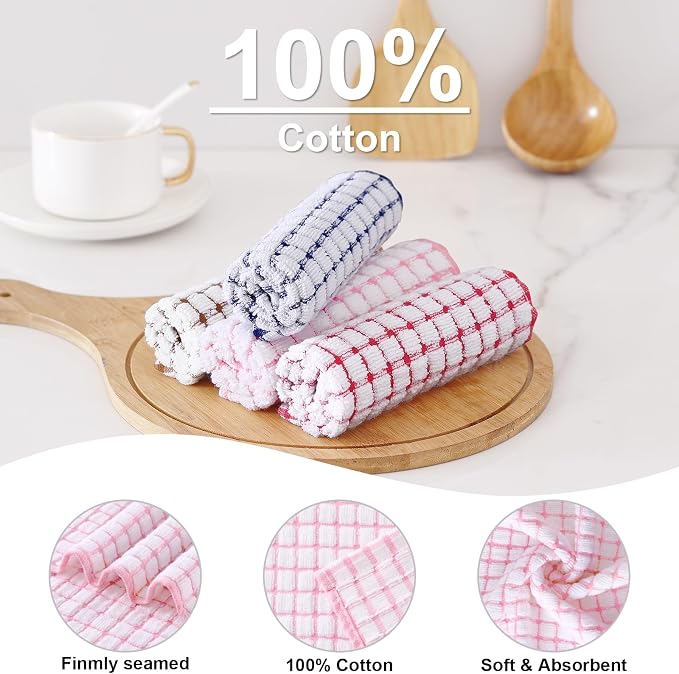 Kitinjoy Cotton 16 Pack Terry Kitchen Dish Cloths, Mix Colour | 12 x 12 Inches Super Soft and Absorbent Dish Rags, Quick Drying Dish towels for Washing Dishes - Image 2