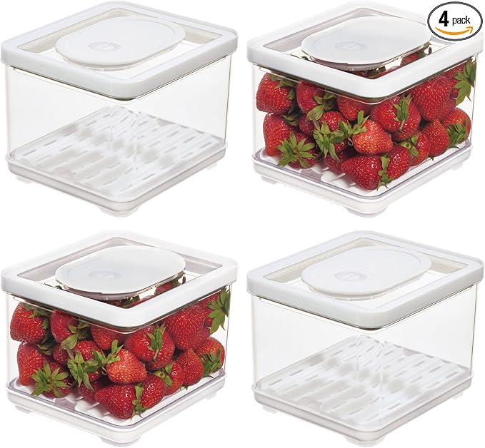 iDesign Fridge Produce Bin with Removable Drainage Tray and Lid - Set of 4 - Clear by iDesign