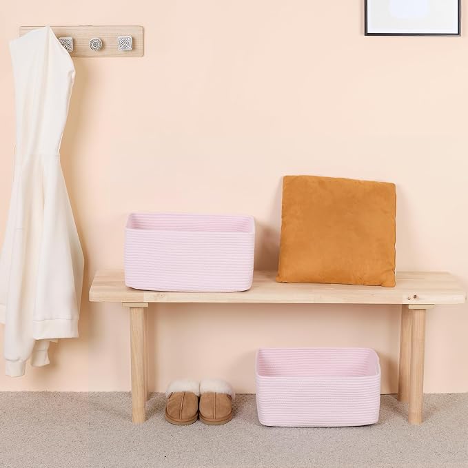 MiniArk Large Storage Baskets for Organizing, 17 x 13 x 7.5” Closet Shelf Baskets for Clothes Blanket Towels, Baby Nursery, Toy Bins Box, Woven Rope Baskets, 4 Packs Light Pink - Image 6