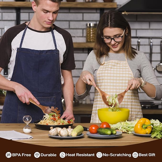 Wooden Spoons for Cooking - 8-Piece Wooden Kitchen Utensil Set made of Natural Solid Wood Material-Includes Spoons,Spatulas,Ladles,Mixing Spoon and Utensil Holder,Valentine's Day Gifts - Image 3