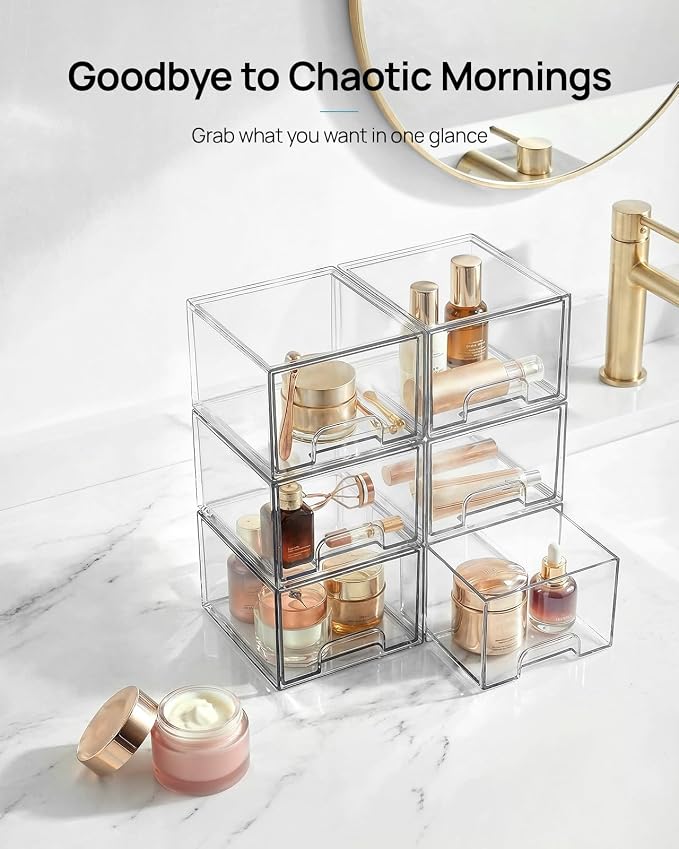 Vtopmart 10 Pack Small Clear Stackable Storage Drawers | Plastic Bathroom Makeup Organizer, For Vanity, Undersink, Kitchen Cabinets, Pantry, Home Organization - Image 3