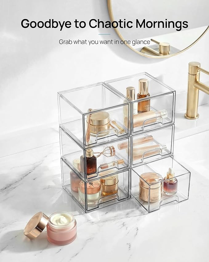 Vtopmart 4 Pack Small Clear Stackable Storage Drawers for Desk, Countertop | Bathroom Makeup Accessories Organizer, Plastic Bins For Desk, Vanity, Undersink, Medicine Cabinet ,Home Organization - Image 3