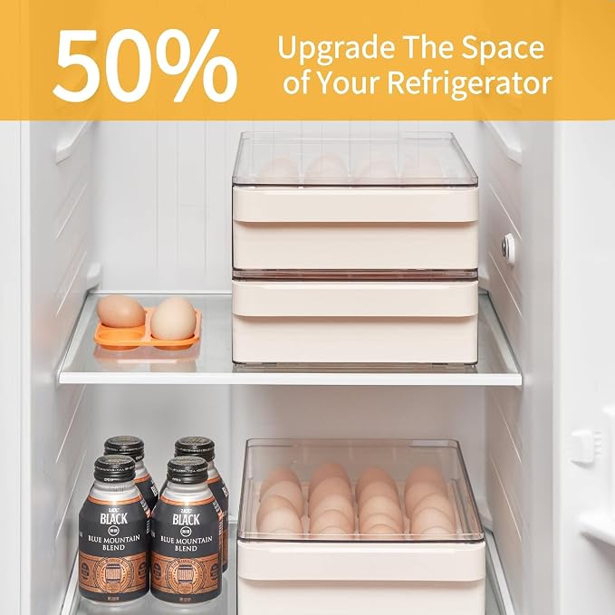 Egg Storage Container - BPA Free Refrigerator Organizer Bins, Stackable Egg Holder, 24 Egg Tray, Clear Egg Drawer - Image 2