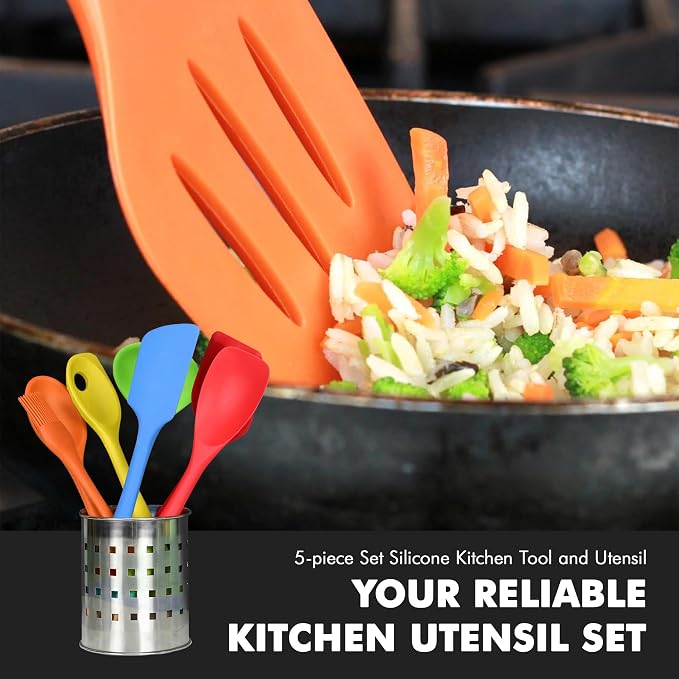 Chef Craft 5 Piece Multicolored Premium Silicone Kitchen Tool Set, Assorted (42086) - Image 5