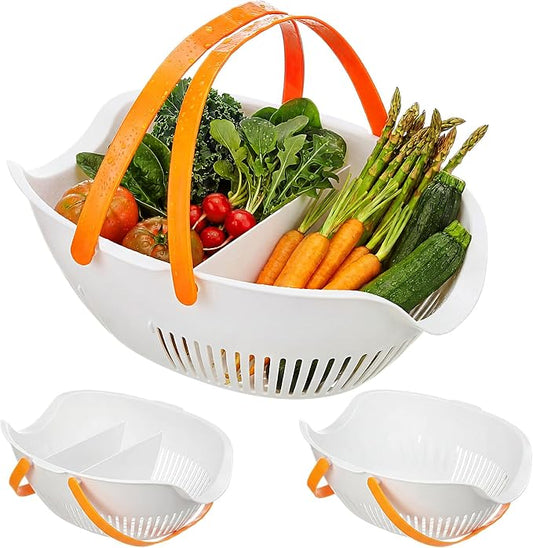 Nuogo 3 Pcs Garden Harvest Basket, Removable Partitions with Tool Caddy for Collecting, Carrying, and Cleaning Harvesting Basket Doubles Colander for Vegetables and Fruits Garden Accessories(White) by Nuogo