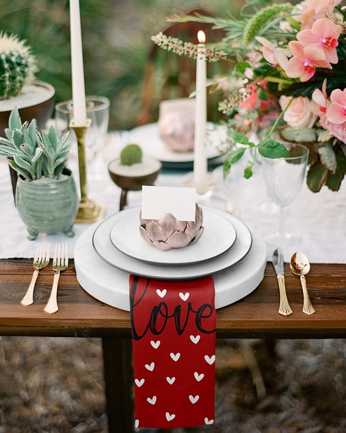 Kitchen Cloth Napkins 6 Pack Reusable Dinner Napkins Valentine's Day White Love Heart Red Texture Polyester Soft Smooth Fabric Table Napkin for Wedding Banquet Party Decoration (20x20 Inches) - Image 4